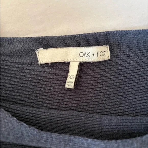 Oak + Fort Blue Ribbed Tunic Top XS Wide Sleeve Structured Minimalist - Picture 8 of 10